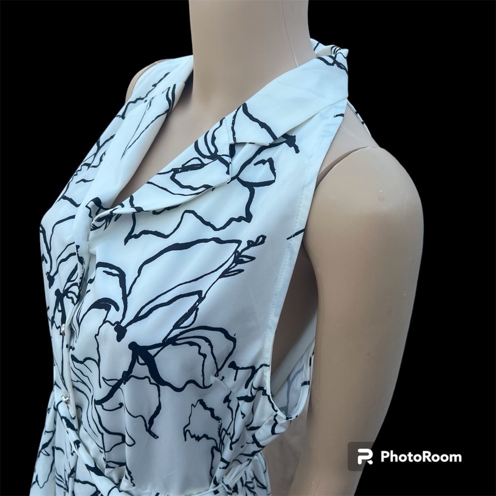 Poetic Bloom White Black Floral Shirt Button Down Dress - Picture 6 of 13
